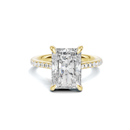 4 CT Radiant Cut Pavé Diamond Ring with Hidden Halo