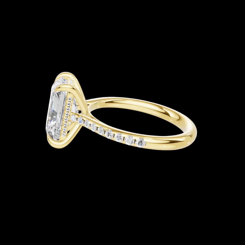 4 CT Radiant Cut Pavé Diamond Ring with Hidden Halo