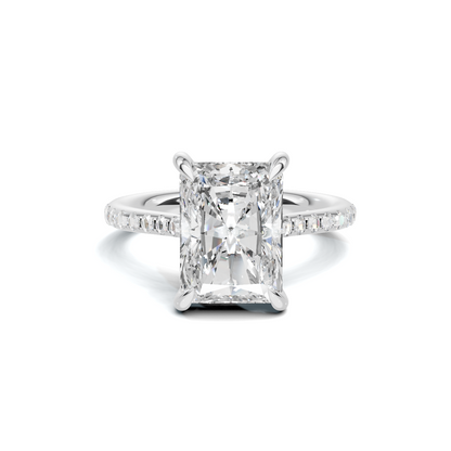 4 CT Radiant Cut Pavé Diamond Ring with Hidden Halo