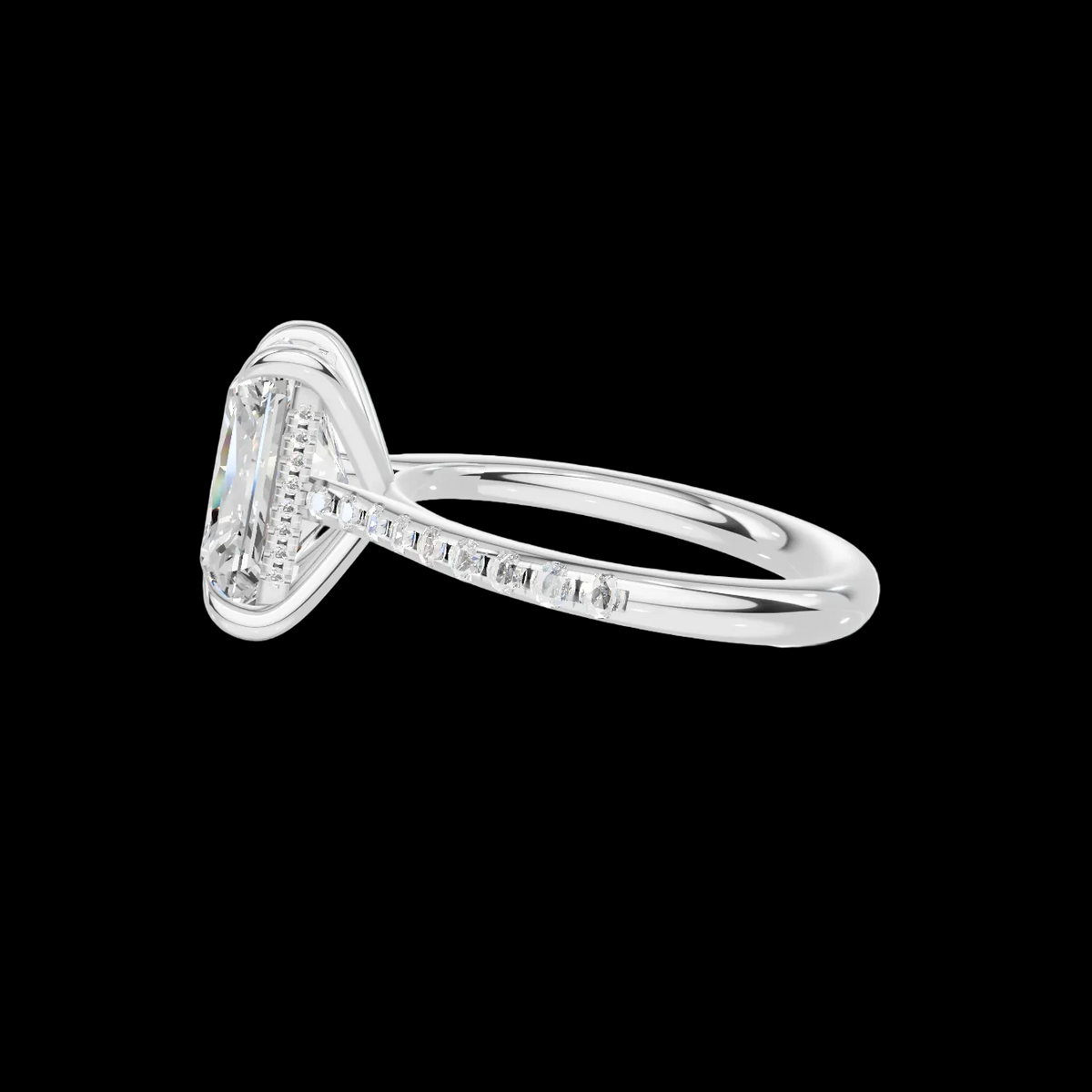 4 CT Radiant Cut Pavé Diamond Ring with Hidden Halo