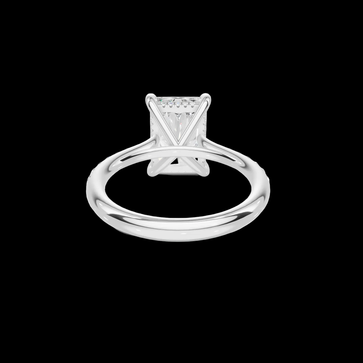4 CT Radiant Cut Pavé Diamond Ring with Hidden Halo