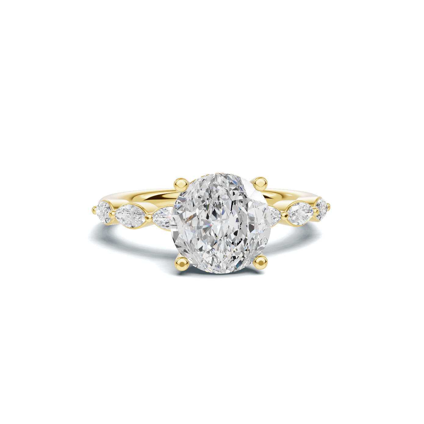 2.5 CT Oval Diamond Ring with Marquise Leaf Accents