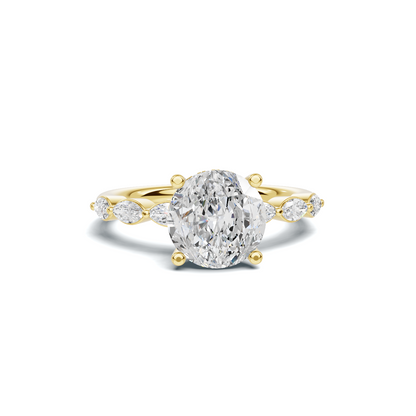 2.5 CT Oval Diamond Ring with Marquise Leaf Accents