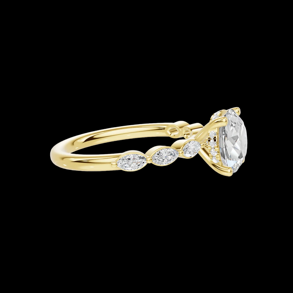 2.5 CT Oval Diamond Ring with Marquise Leaf Accents