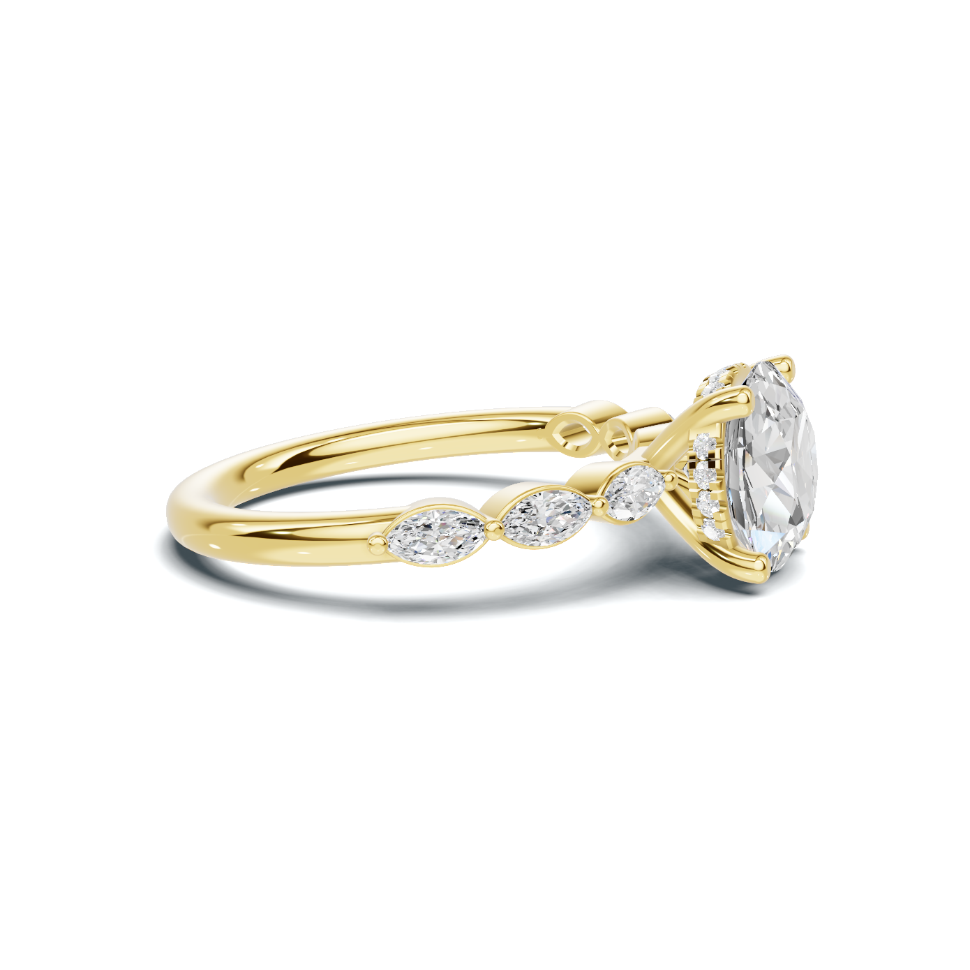 2.5 CT Oval Diamond Ring with Marquise Leaf Accents