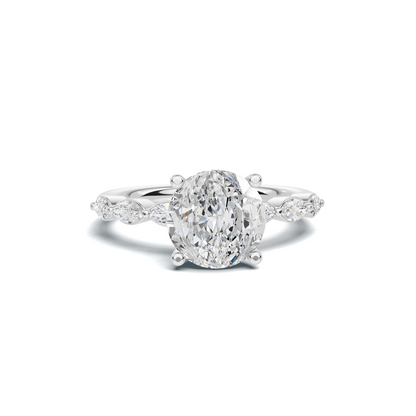 2.5 CT Oval Diamond Ring with Marquise Leaf Accents