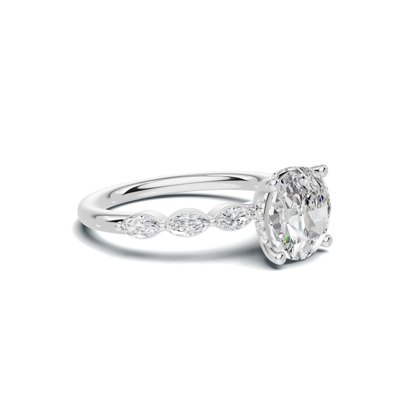 2.5 CT Oval Diamond Ring with Marquise Leaf Accents