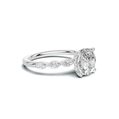2.5 CT Oval Diamond Ring with Marquise Leaf Accents