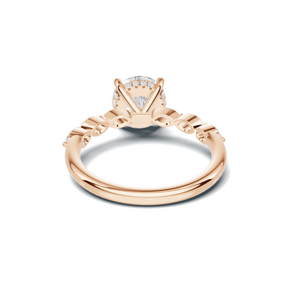 2.5 CT Oval Diamond Ring with Marquise Leaf Accents