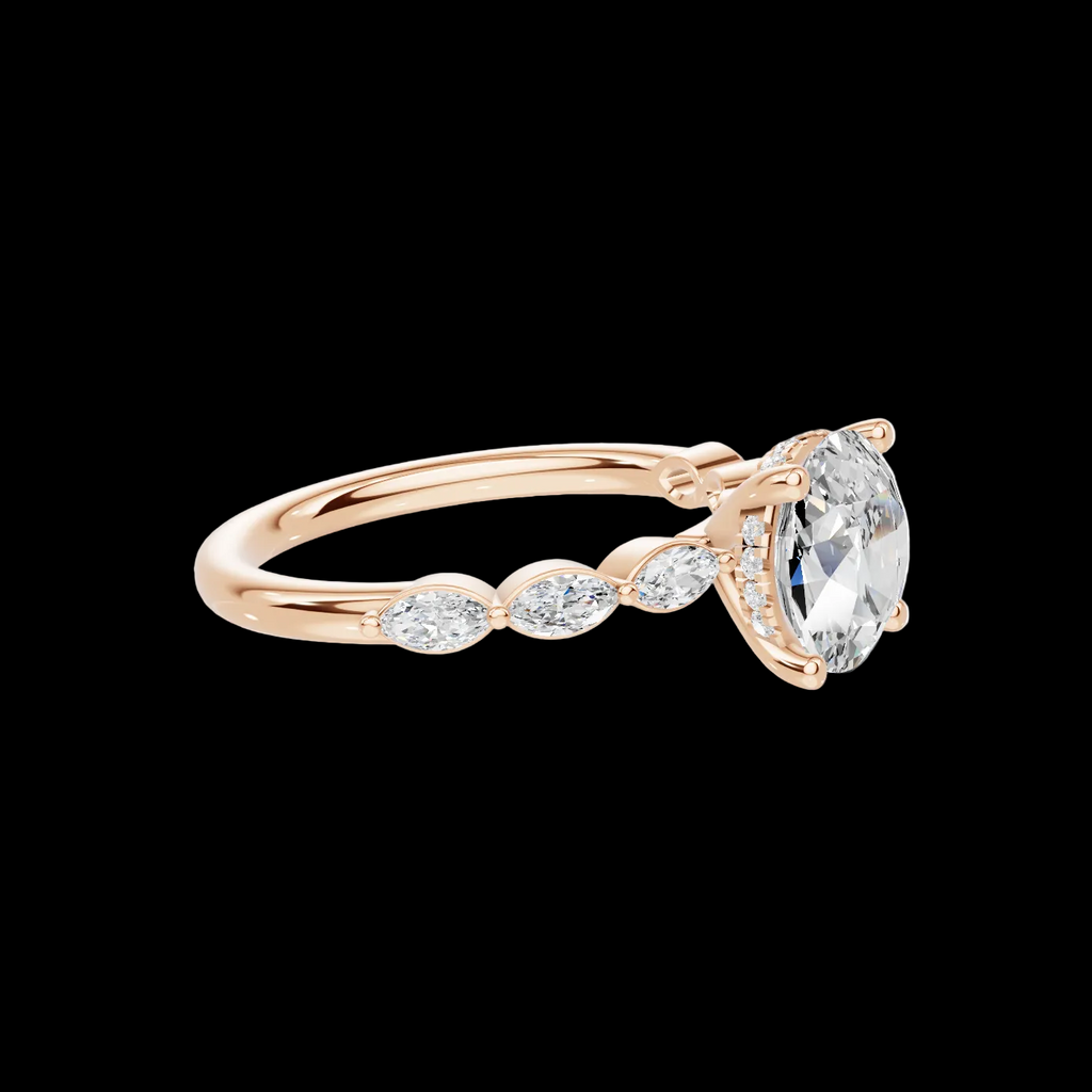 2.5 CT Oval Diamond Ring with Marquise Leaf Accents