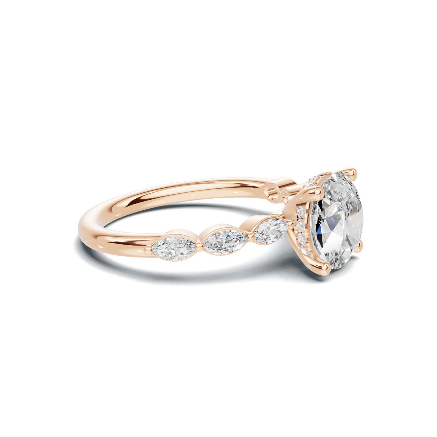 2.5 CT Oval Diamond Ring with Marquise Leaf Accents