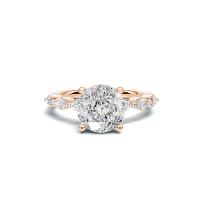 2.5 CT Oval Diamond Ring with Marquise Leaf Accents