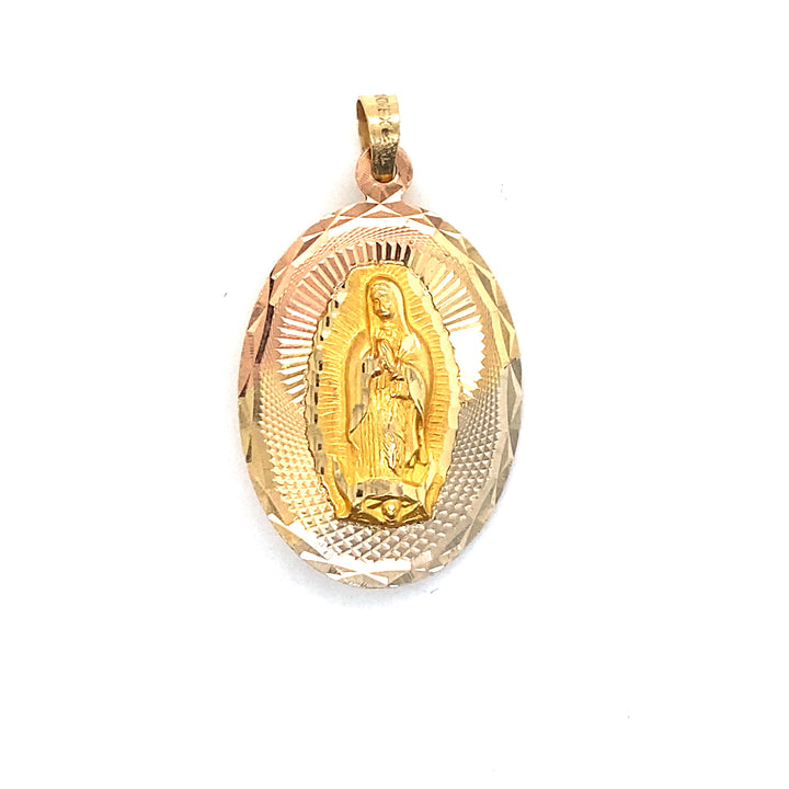 Two-Sided Jesus Mary Pendant 14k Gold