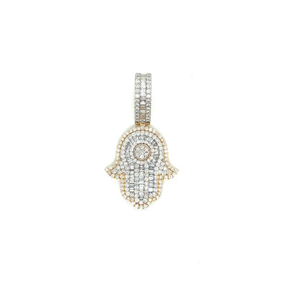 Baguette Diamond Hamsa Charm 14k Gold