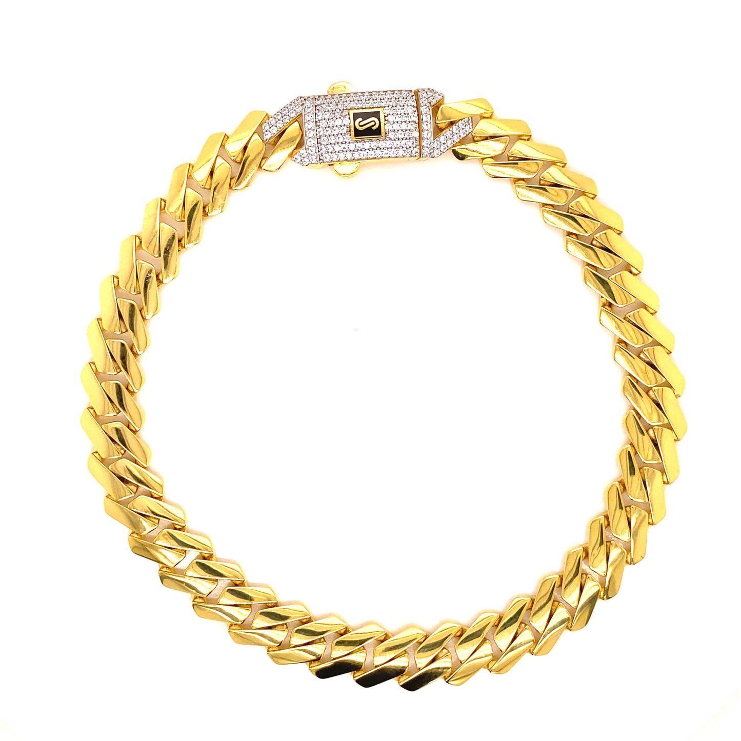 This anklet is 7.5 millimeters and is secured with a white crystal lock. 