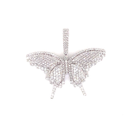 Large 14k White Gold and 2 CTWDiamond Butterfly Pendant
