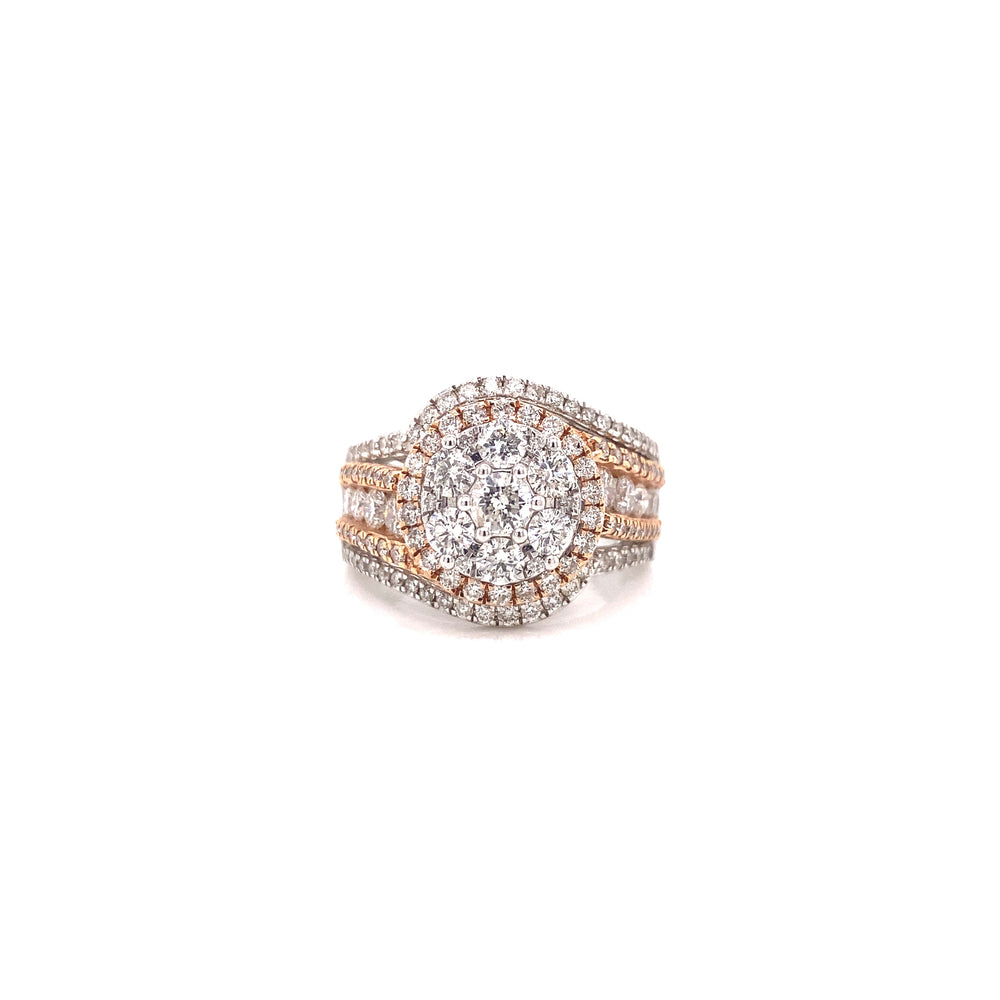 Twisted Shank Diamond Halo Womens Ring in 14k Gold