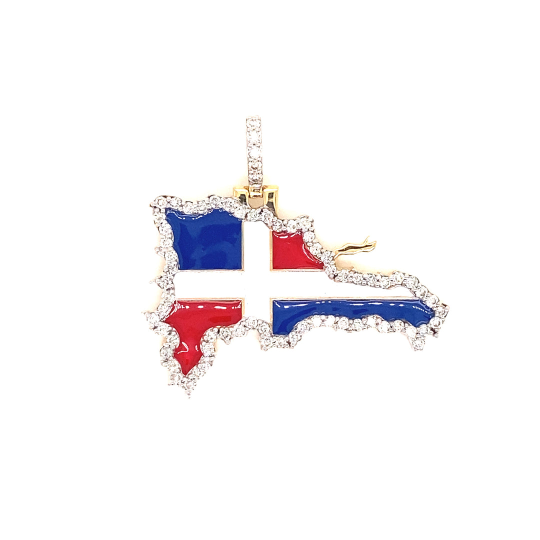 The Dominican Republic is displayed in this piece along with VS clarity diamonds.