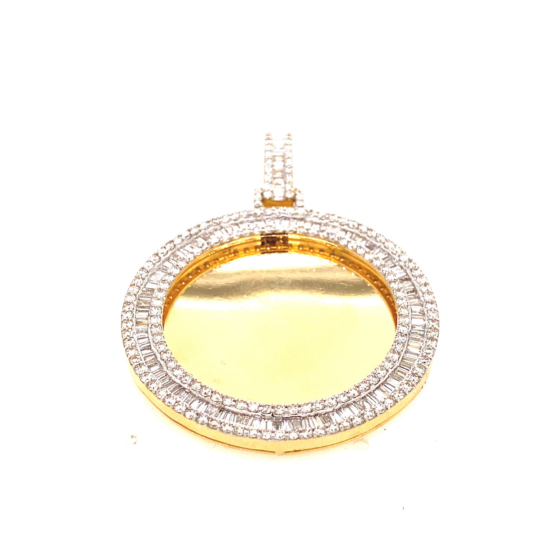 14k Gold and 4.50 CTW Baguette and Round Diamond Photo Pendant