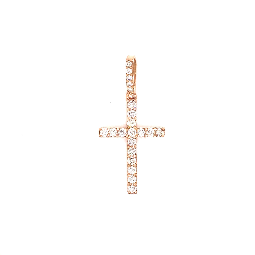 18K Gold Small Diamond Cross Pendant