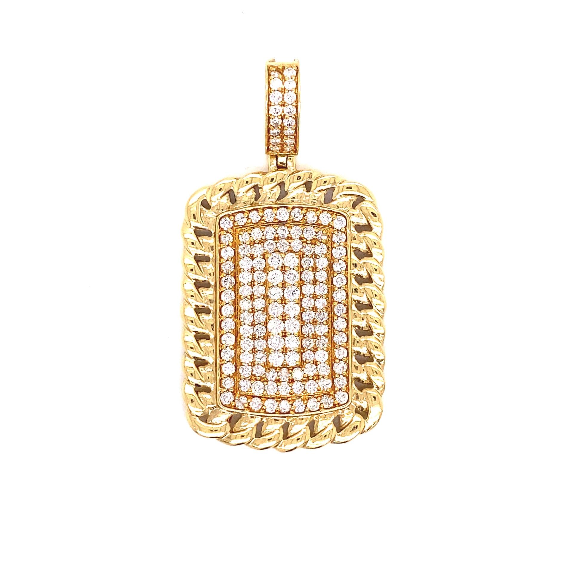 14k Gold and 3 CTW Diamond Dog Tag Cuban Inspired Pendant