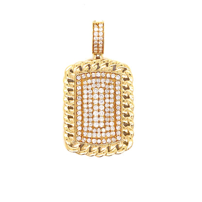 14k Gold and 3 CTW Diamond Dog Tag Cuban Inspired Pendant