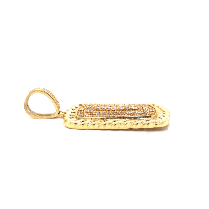 14k Gold and 3 CTW Diamond Dog Tag Cuban Inspired Pendant