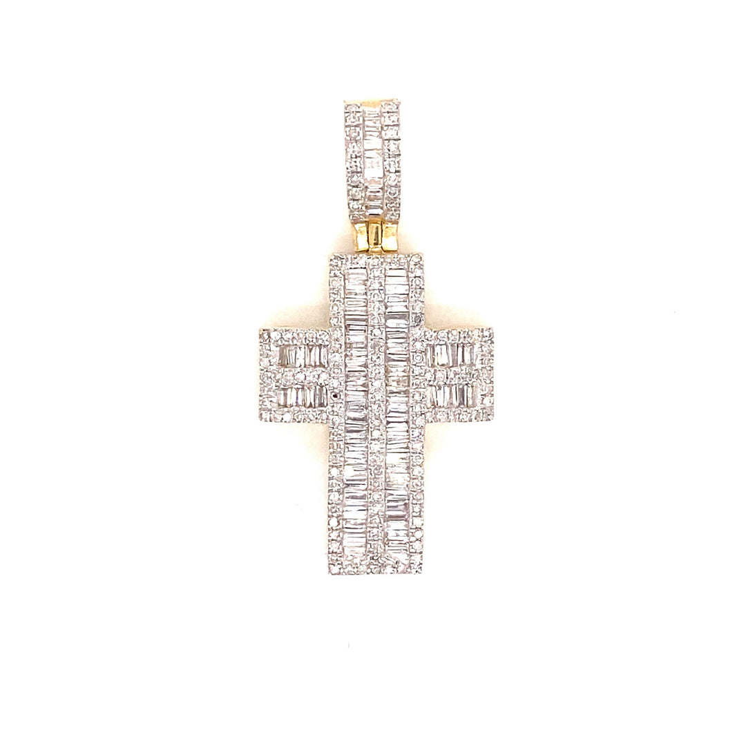 1.50 CTW Baguette Diamond and 14k Gold Cross Pendant