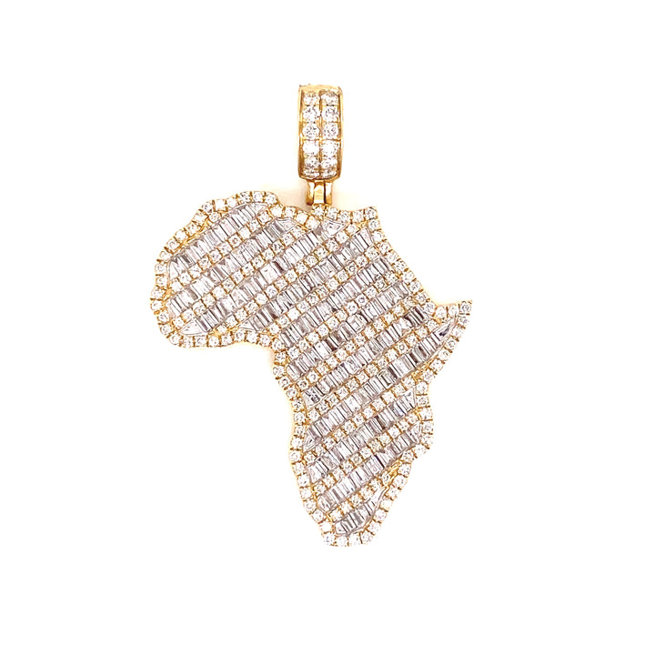 14k Gold and 3 CTW Baguette Diamond Africa Silhouette Pendant