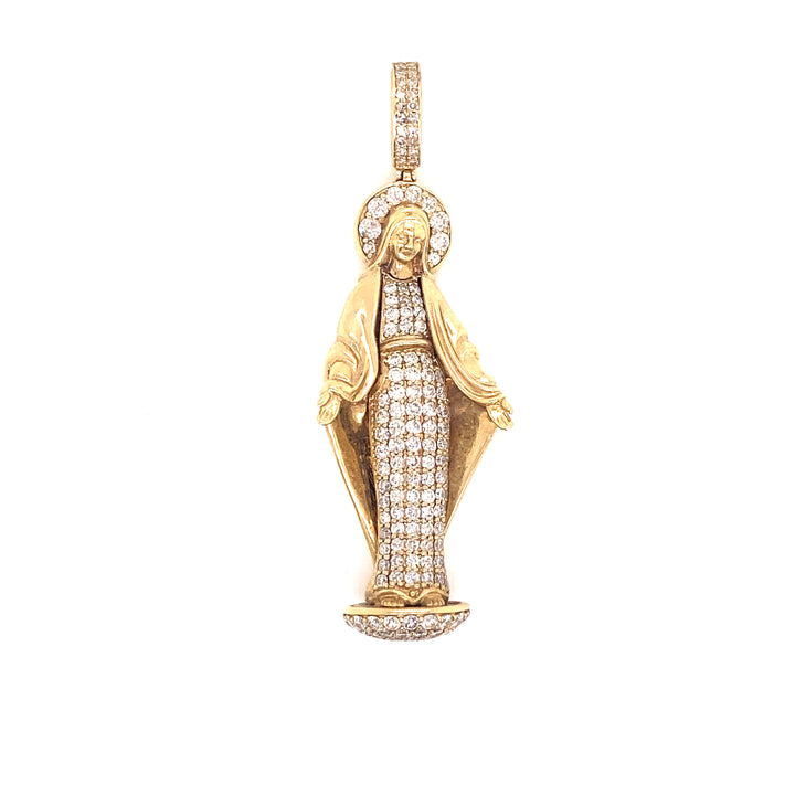 14k Gold and 2 CTW Diamond Virgin Mary Pendant