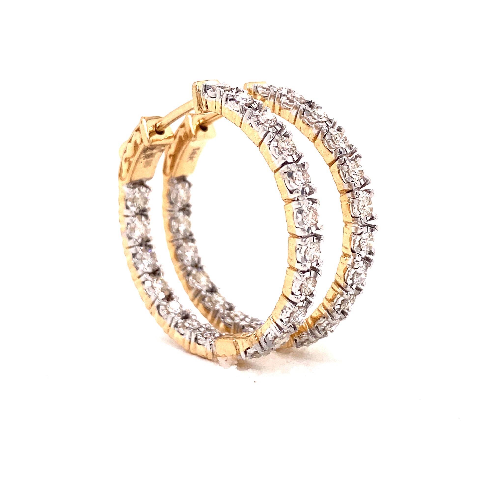 14k Yellow Gold and 1.80 CTW Diamond Hoop Earrings