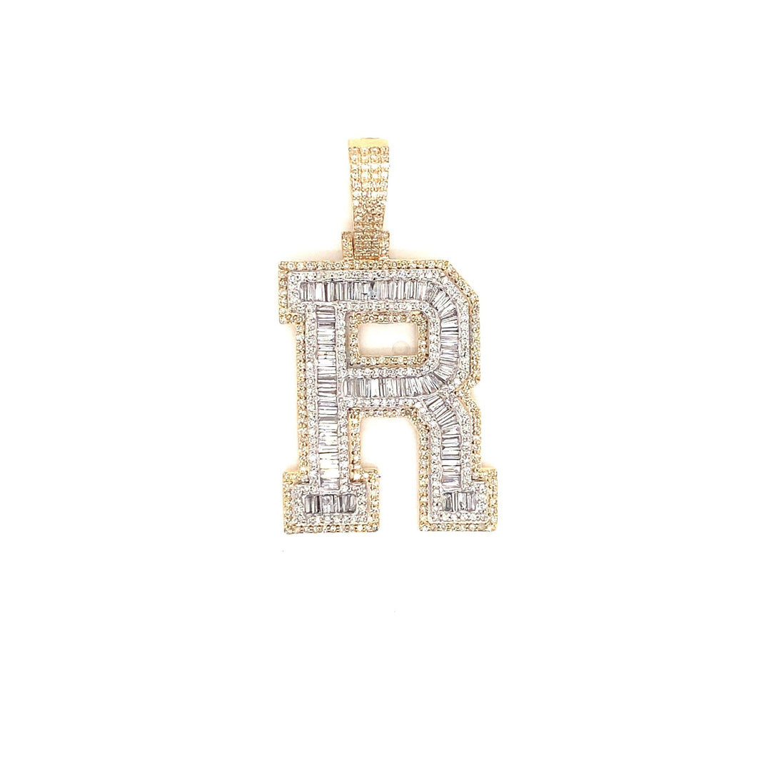 10k Gold and 3 CTW Round and Baguette Diamond Pendant - Rocco's Jewelry
