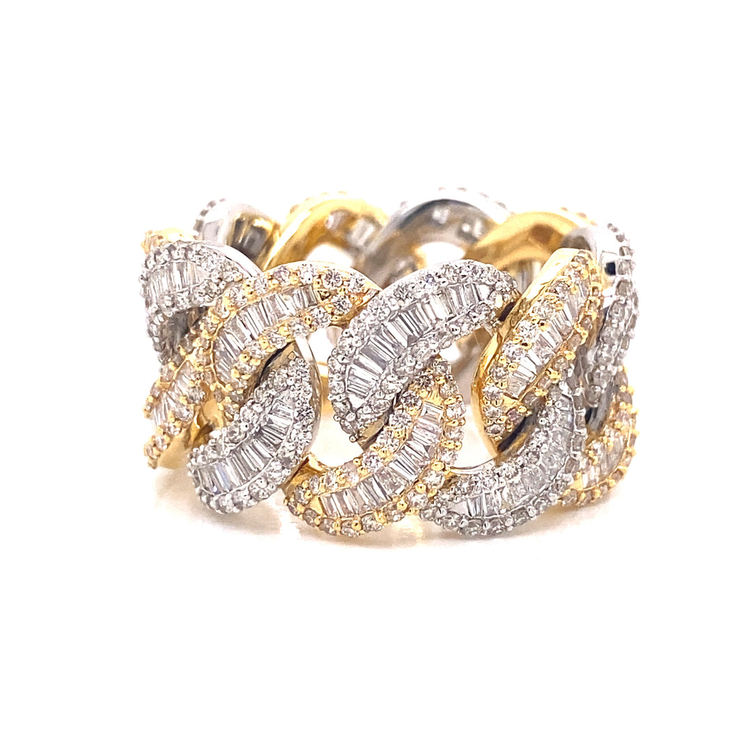14k Yellow and White Cuban Style 4 CTW Diamond Mens Ring