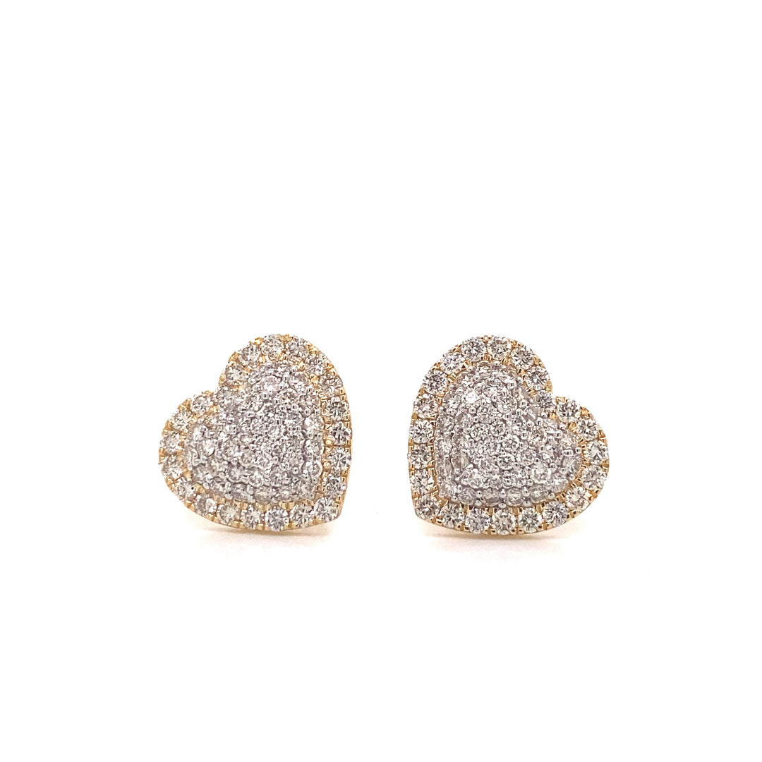 14k Gold and 1.50 CTW Diamond Heart Earrings