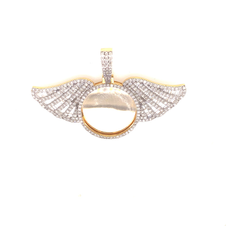 Baguette Diamond Memory Photo Wings Pendant in 10K Gold