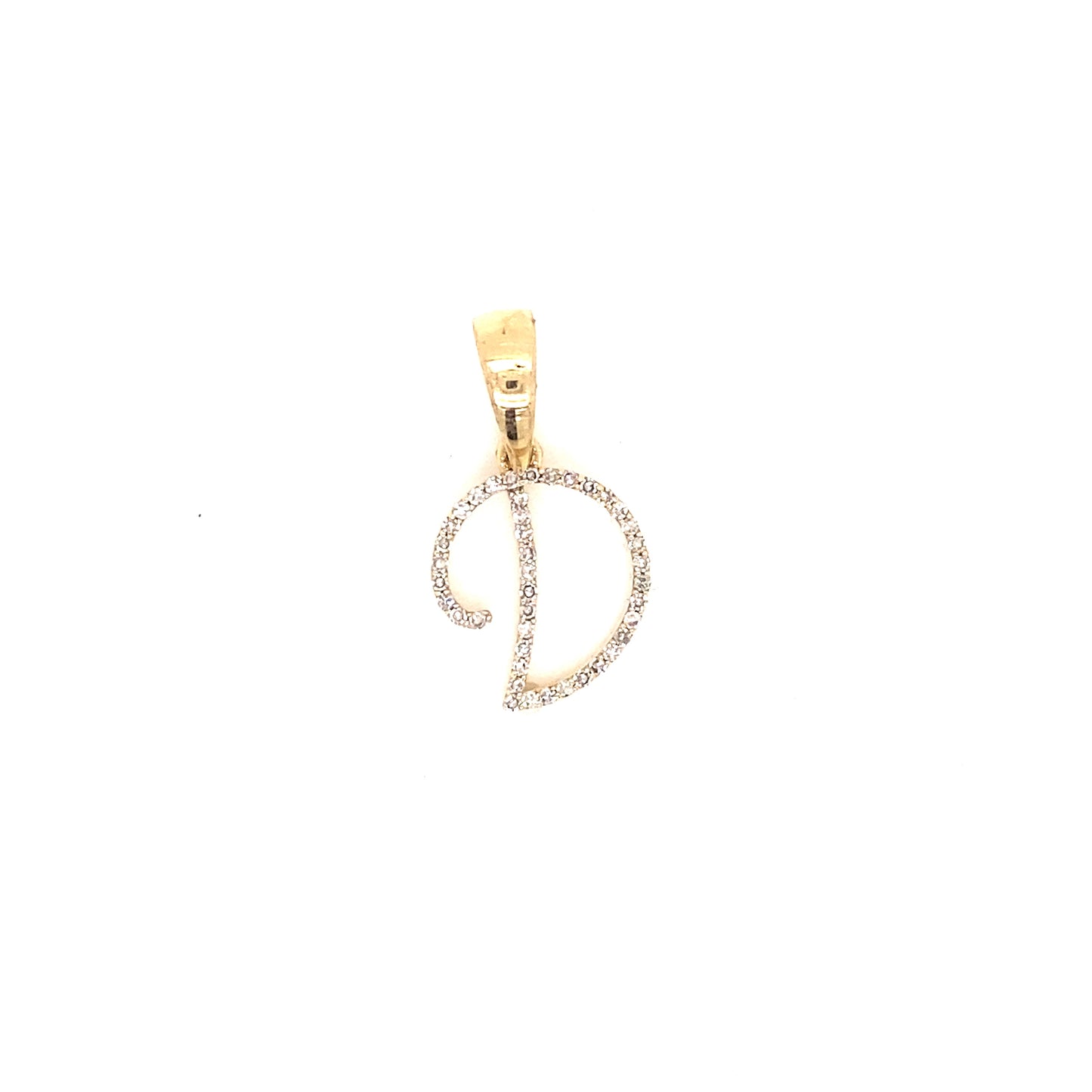 14k Gold Diamond Script Letter D Initial Pendant