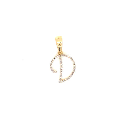 14k Gold Diamond Script Letter D Initial Pendant