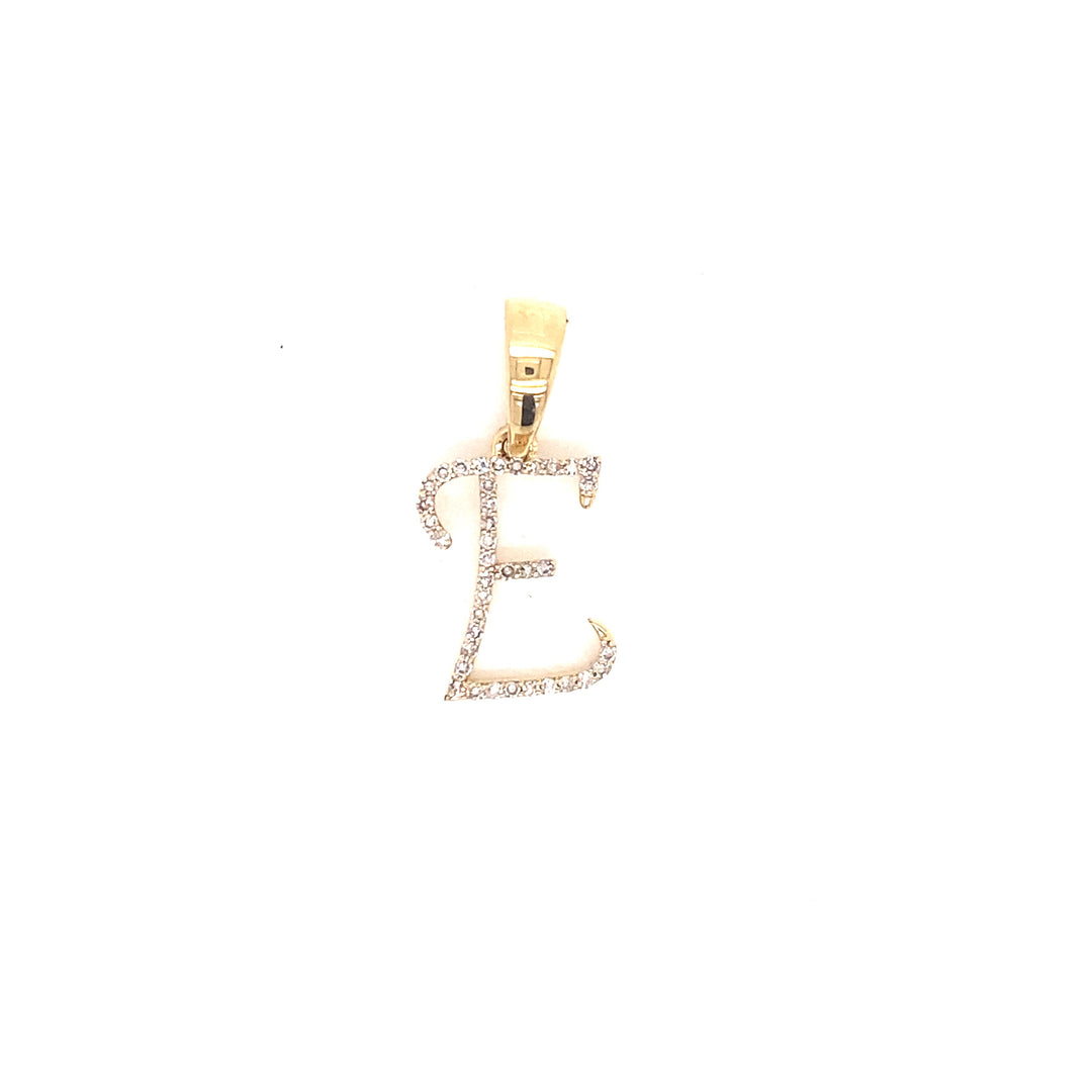 14k Gold Diamond Script Letter E  Initial Pendant