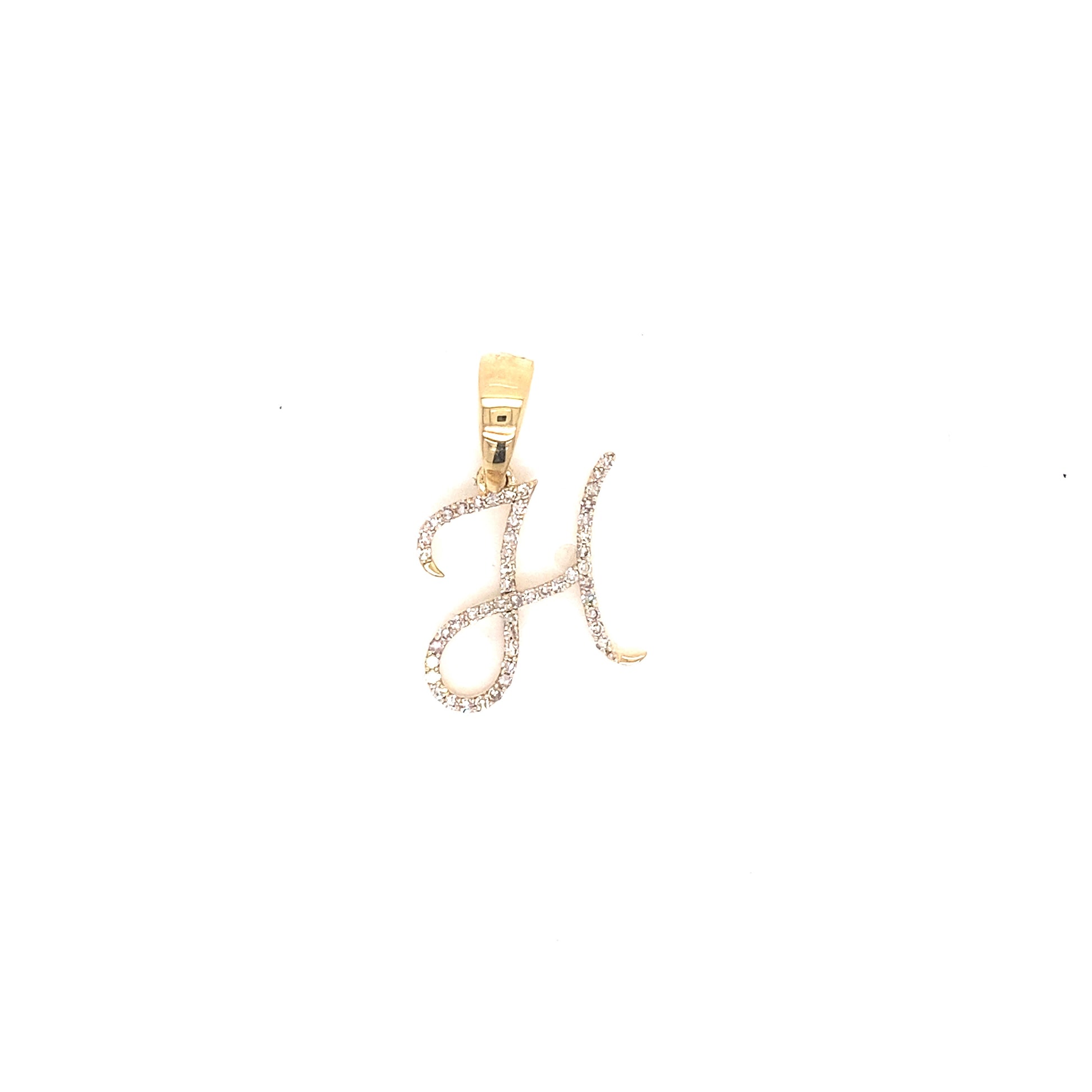 14k Gold Diamond Script Letter H Initial Pendant