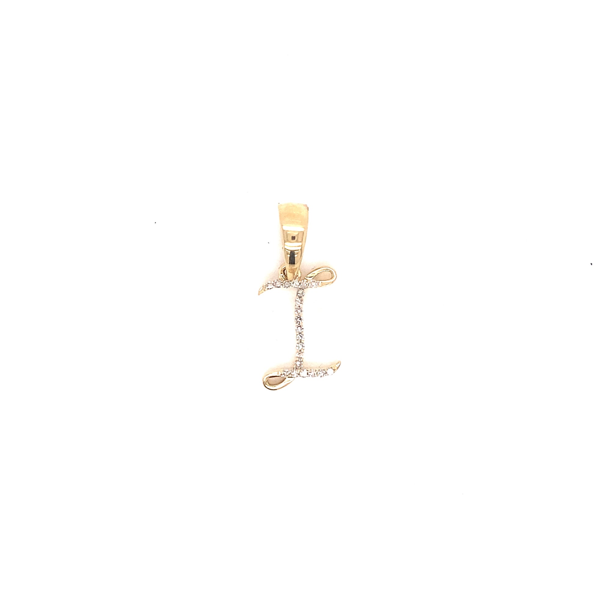 14k Gold Diamond Script Letter I Initial Pendant