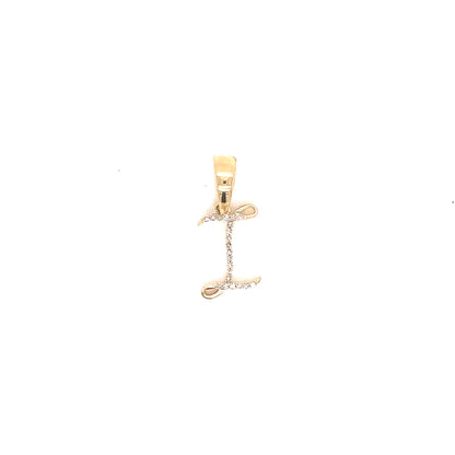14k Gold Diamond Script Letter I Initial Pendant