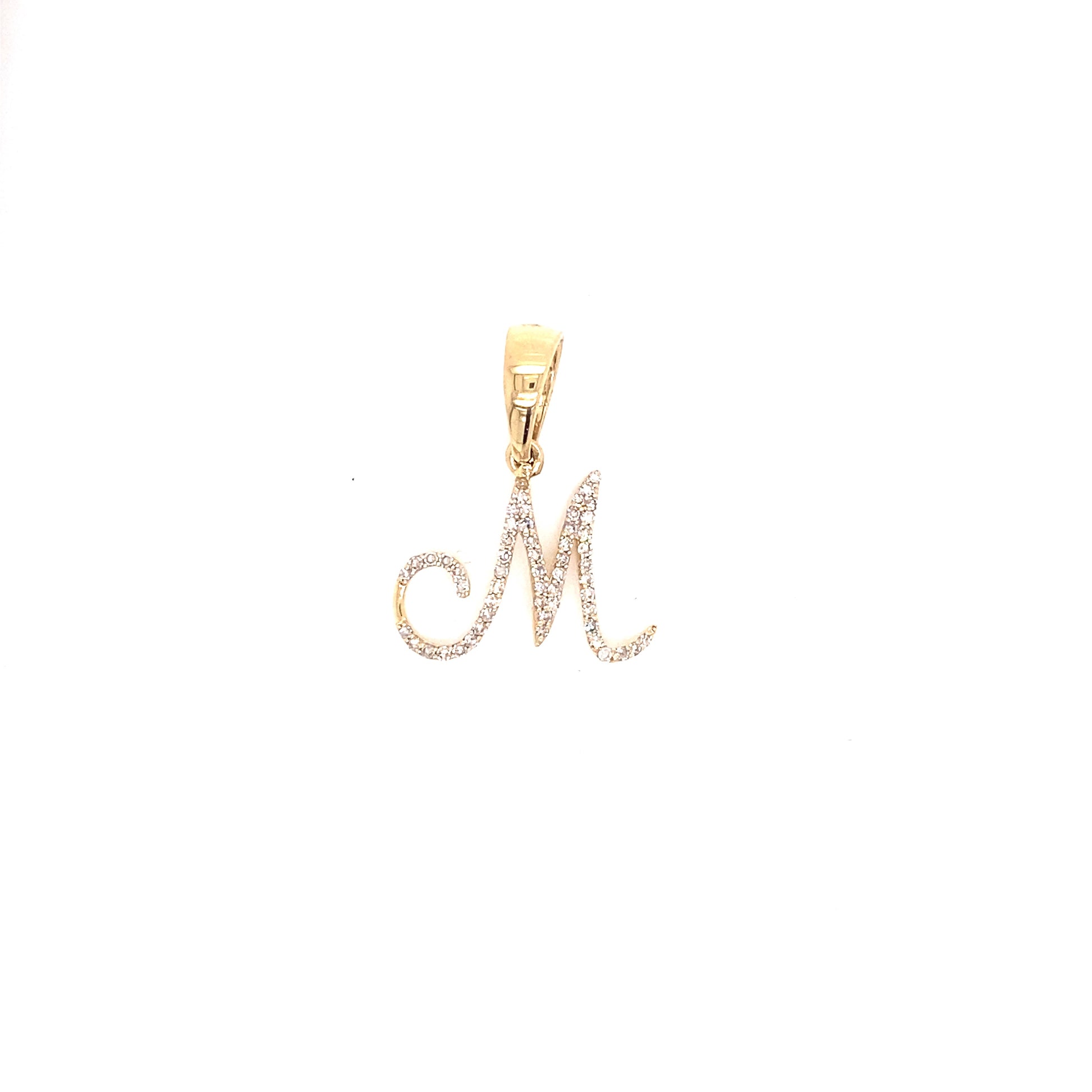 14k Gold Diamond Script Letter M Initial Pendant