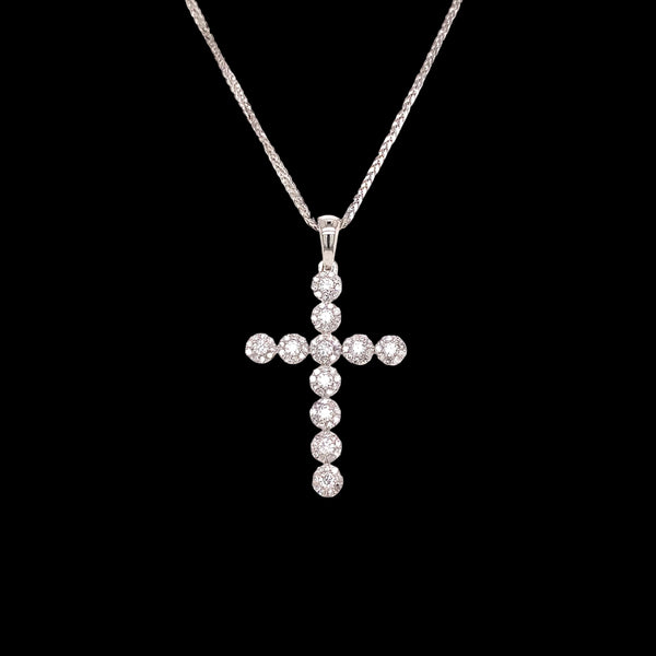 14k White Gold and Diamond Cross with Necklace
