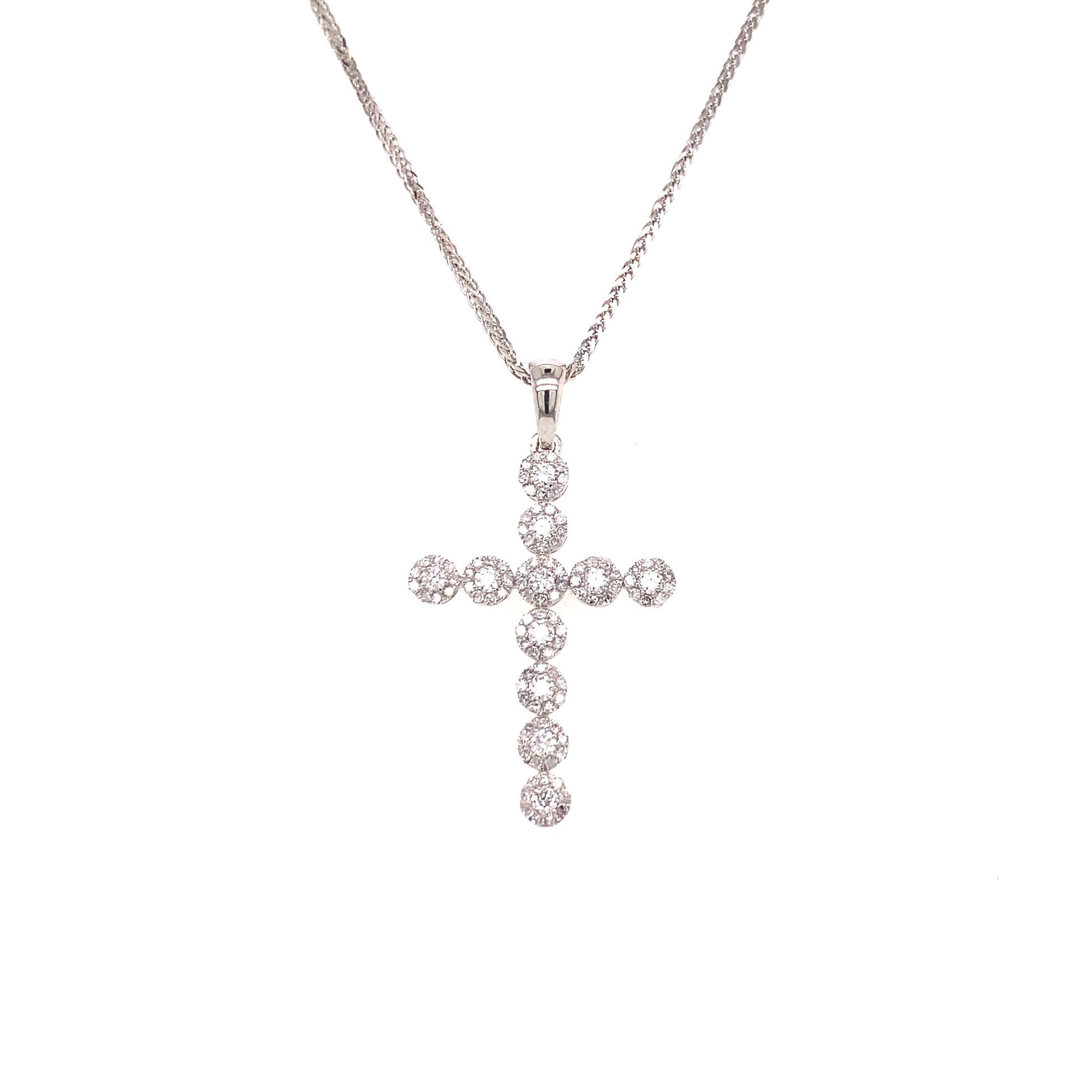 14k White Gold and Diamond Cross with Necklace