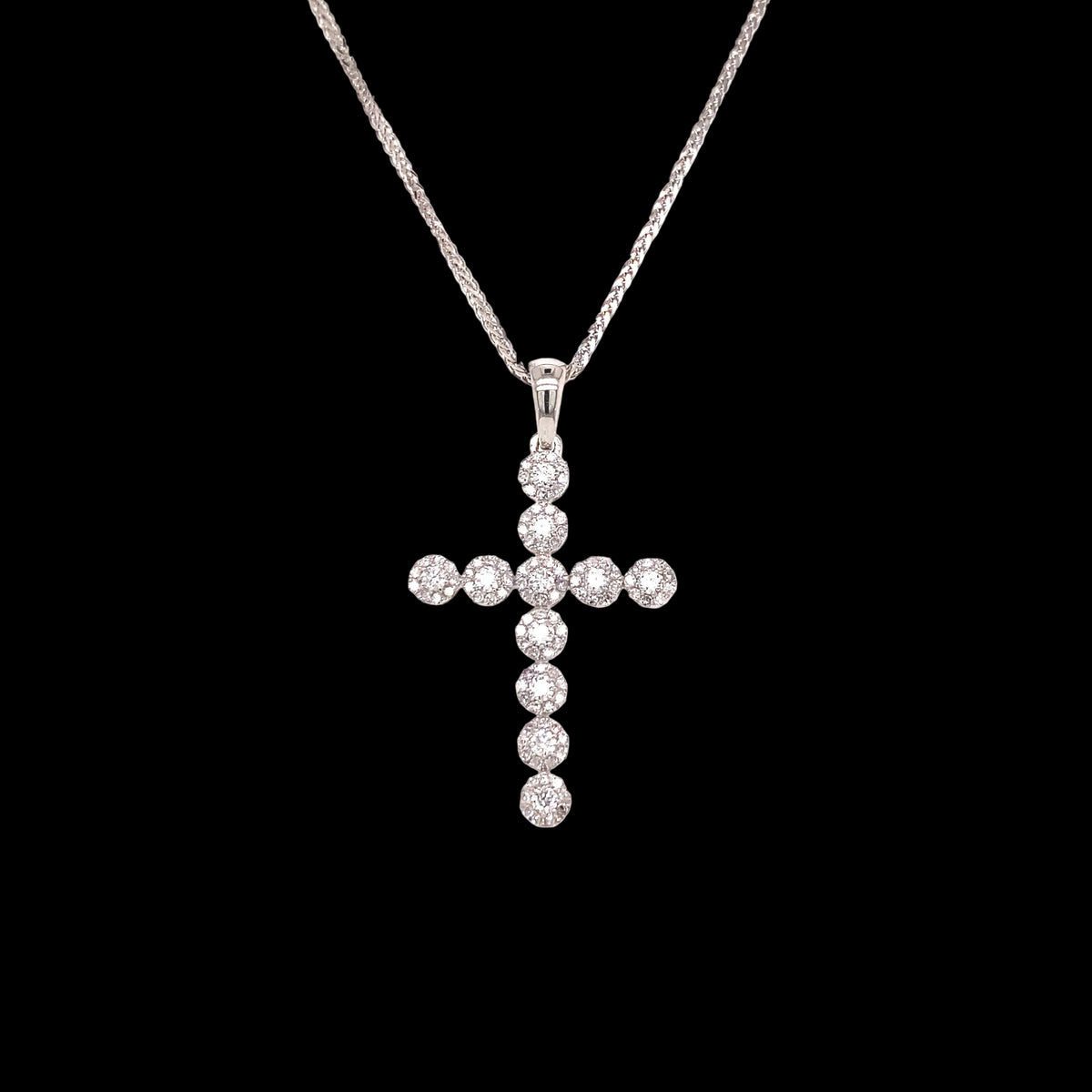 14k White Gold and Diamond Cross with Necklace