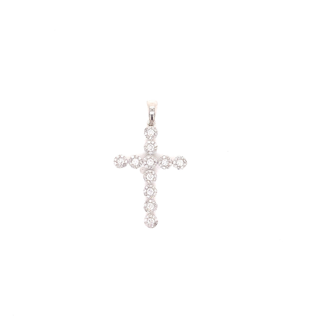 14k White Gold and Diamond Cross with Necklace