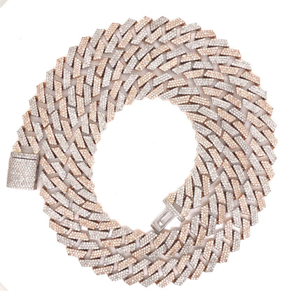 10MM Two-Tone Rose and White Diamond Cuban Chain
