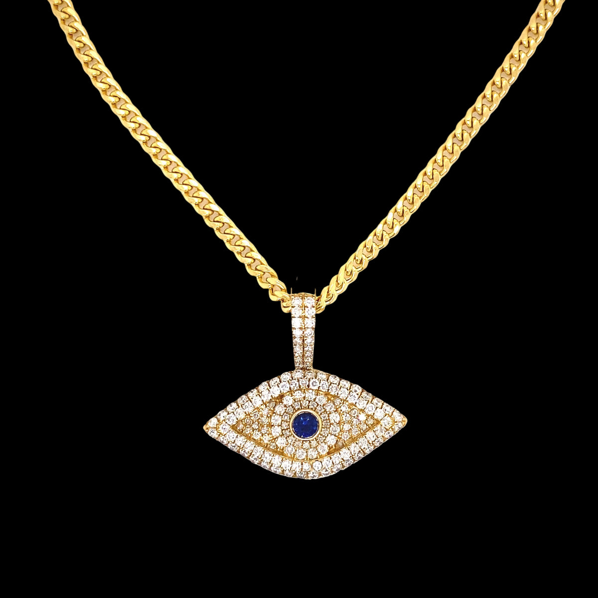 Evil Eye Diamond Pendant with Chain 14K
