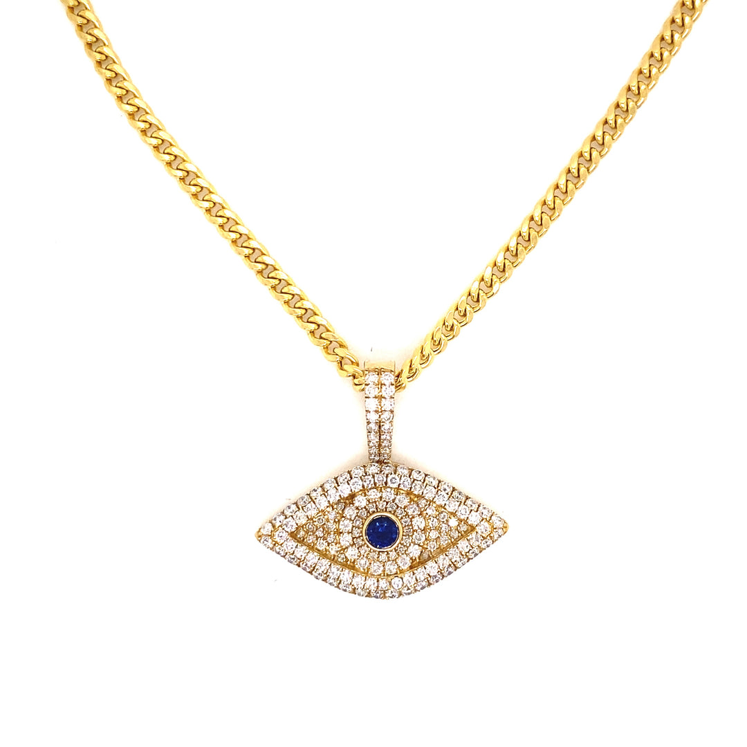 Evil Eye Diamond Pendant with Chain 14K