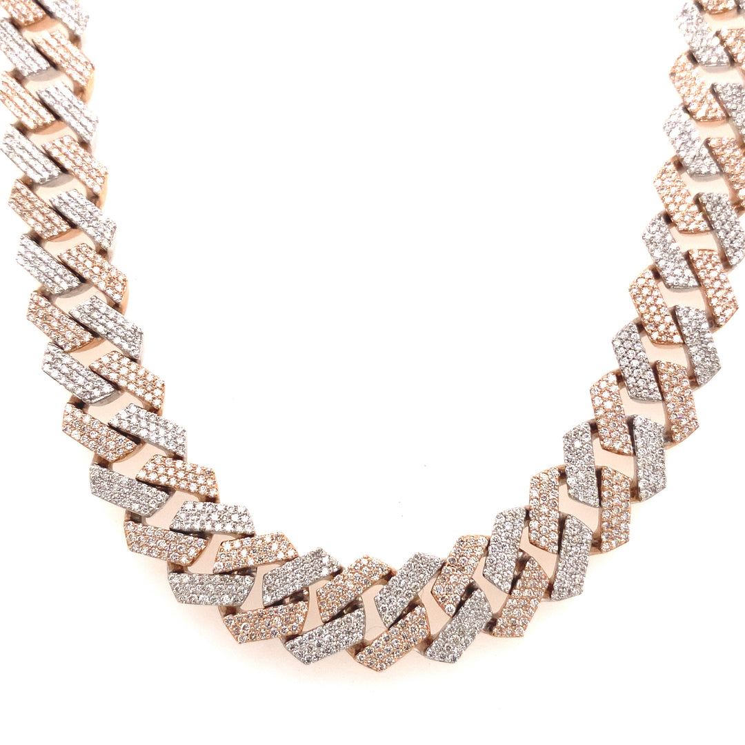 10MM Two-Tone Rose and White Diamond Cuban Chain